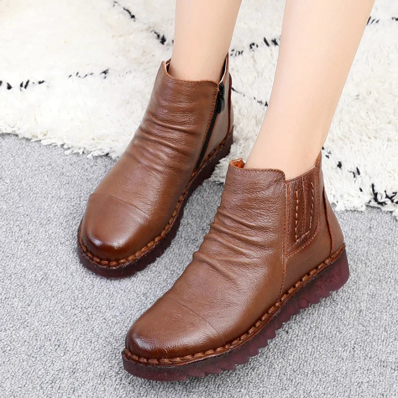 New Autumn/Winter Women Boots Genuine Leather Waterproof Warm Ankle Boots Female Casual Shoes Lady Soft Flat Shoes