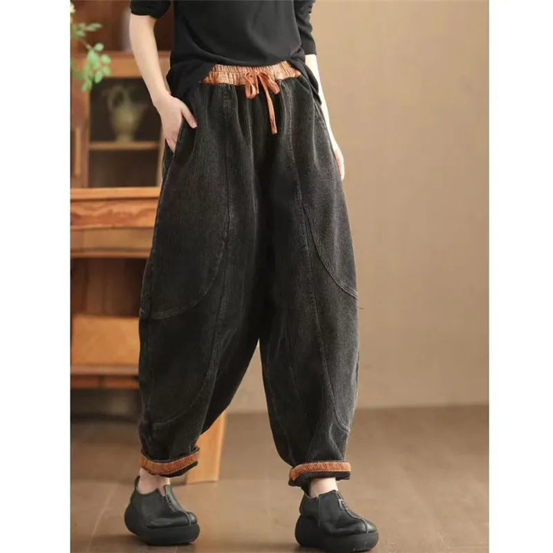2025 Winter Fashion Corduroy Pants Women High waist Casual Loose Vintage Warm lint Lantern Harem Trousers Ladies Elegant R502