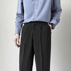 2024 Summer New Men's Straight-leg Casual Suit Pants Lightweight Korean Style Trousers Fashionable Cropped Pants