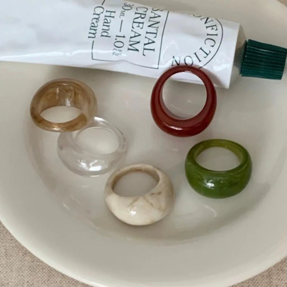 Korea Vintage Transparent Resin Arc Wide Rings Chic Colorful Acrylic Geometric Irregular Ring for Women Y2K Fashion Jewelry Gift