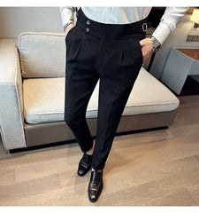 High Waisted Suit Pants for Men 2024 New Solid Color Formal Pantalones Hombre Casual Slim Fit Dress Pants Trousers Men Clothing