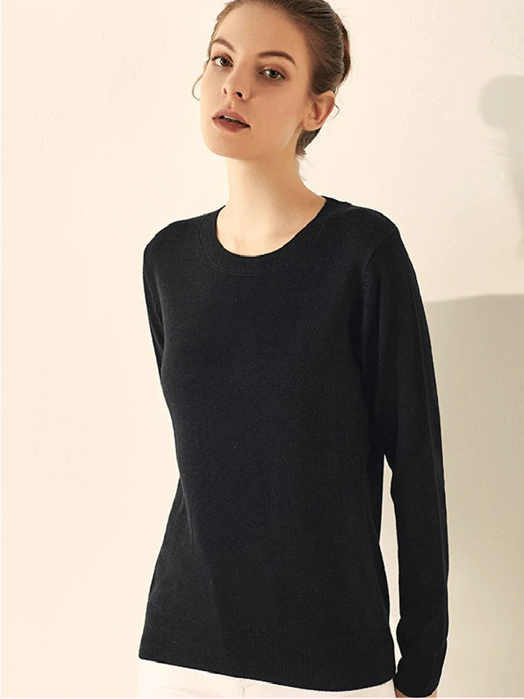 SuyaDream Woman Basic Sweaters Silk and Cashmere Blend O neck Pullovers Solid Sweaters 2024 Fall Winter Bottoming Shirts