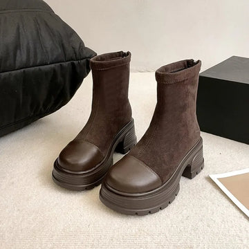 Women Suede Modern Ankle Boots Plush Mid Heels Shoes Winter 2025 Trend Office Chunky Shoes Fashion Walking Non Slip Botas Mujer