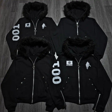 Japan Street Harajuku streetwear European youth rivet fashion wool pullover women city casual hooded hiphop sweatshirt coat
