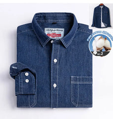 100% cotton denim young and middle-aged men's long-sleeved shirt autumn and winter casual no-iron solid color high quality