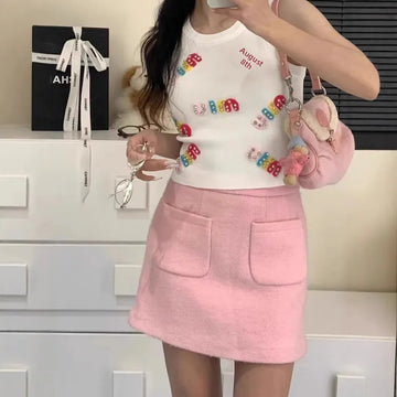 Spicy Girl Letter Print Knitted Crop Top Women's Sleeveless Slimming Vest New 2025 Inner Wear Fashionable Design