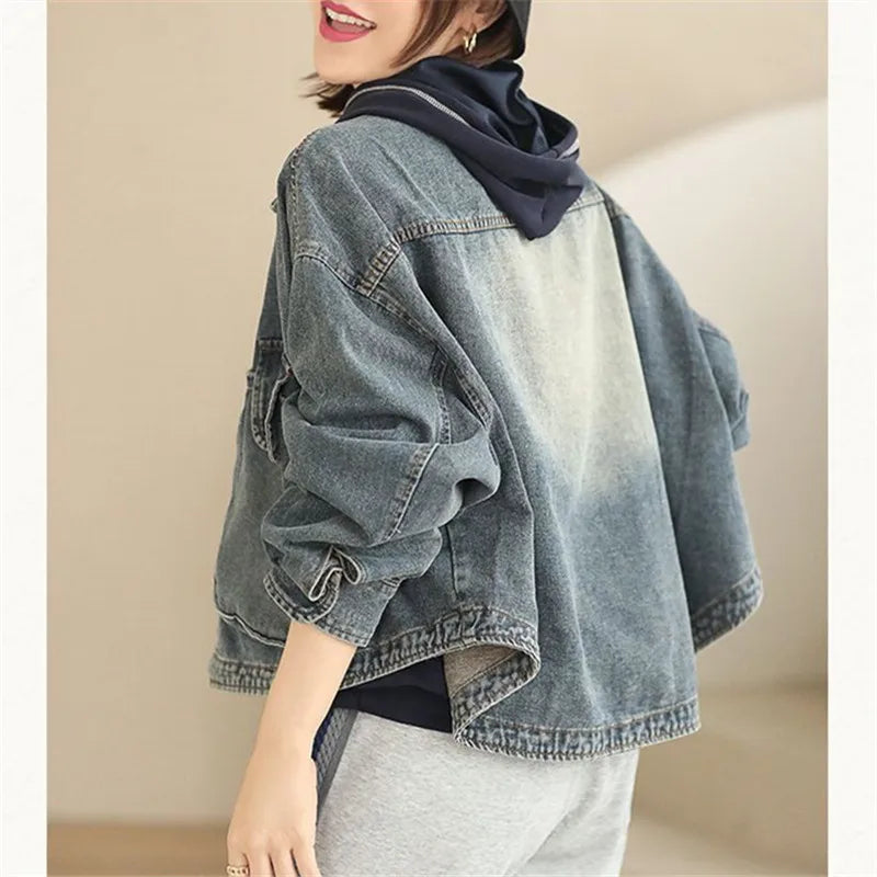 Spring Autumn new Femme Jeans Coat Women Korean Tooling Water Grinding White Cowboy Jacket Ladies Loose Denim Outwear Tide T943