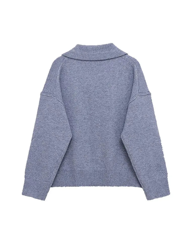 NLZGMSJ Autumn New Women's Clothing European And American Style Fashionable Loose POLO Collar Knit Basic Sweater