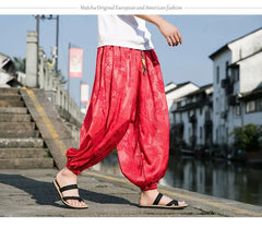 FGKKS 2023 Outdoor Brand Pants For Men Lce Silk Dragon Dark Flower Loose Bloomers High Quality Wide Leg Casual Pants Male