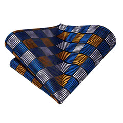 Hi-Tie Plaid Navy Blue Silk Elegant Tie For Men Groom Wedding Men Necktie Pocket Square Cufflink Accessory Wholesale Designer