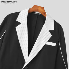 Casual Well Fitting Tops INCERUN Men's Striped Contrast Color Patchwork Blazer Stylish Male Personalized Suits Coats S-5XL 2024