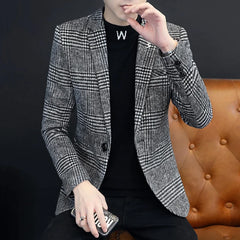 2024 New Men 2022 Autumn Winter Fashion Handsome Korean Version of The Trend Plaid Single West Coat Business Casual  Blazer