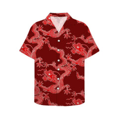 Men's Summer Fashion Dragon Print Short Sleeve Button Down Shirt S-3XL Plus Size Chinese Dragon Style Streetwear Overshirt Tops