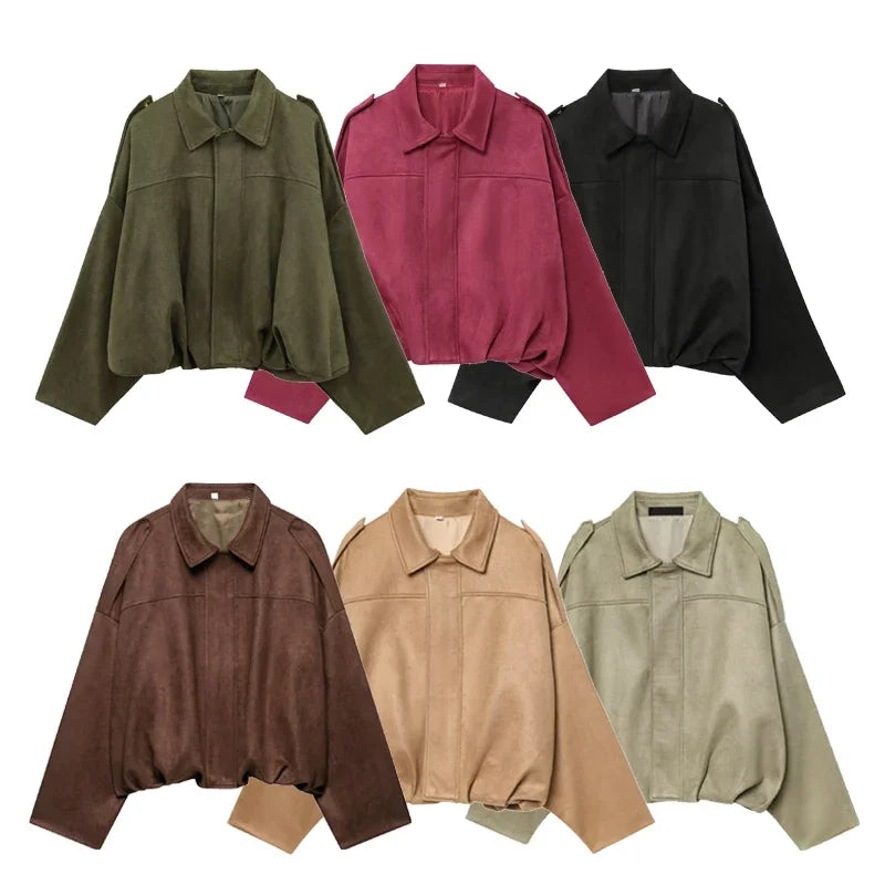 2025New Autumn Winter Leisure Solid Color Women Jacket Coat Zipper Long Sleeve Elegant Loose Women Outwear