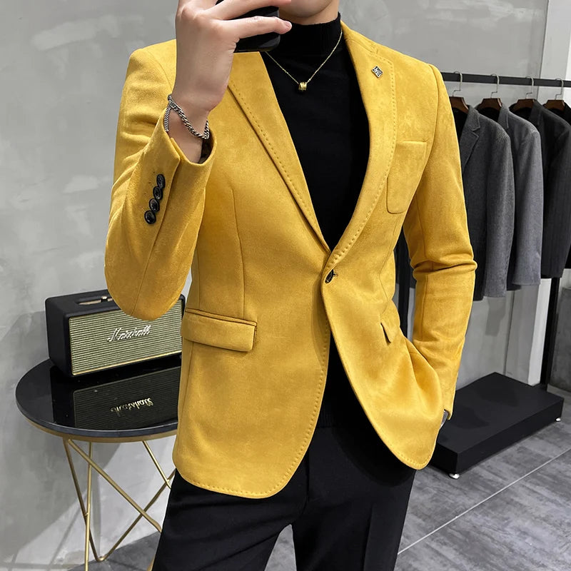 2023 Blazer Men's British Trend Premium Simple Business Elegant Fashion Casual Gentleman Slim Suit Deer Velv Jacket