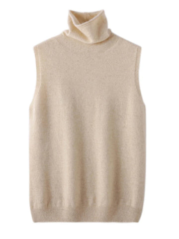 Women Autumn Winter Sleeveless Turtleneck Pullover Vest 100% Merino Wool Sweater Basic Soft Knitted Waistcoat Korean Style Top