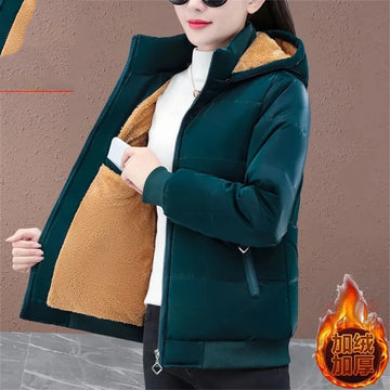 Fashion Plus Velvet Padded Down Cotton-Padded Jacket Women's 2024 Loose Winter Cotton-Padded Jackets New Temperament Warm Coat