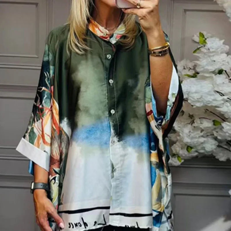 Retro Print New in Matching Sets Woman Elegant Lapel Button Shirts+Wide Leg Trousers Suit Fall Long Sleeve Loose Female Clothing