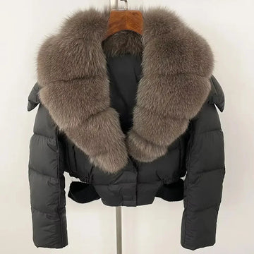 Down Jacket Women White Duck Down Coat Thick Warm Outerwear Natural Real Raccoon Fox Fur Collar Coat 2024 New Winter Hooded