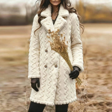 Women's Fall/Winter Fleece Coat Fashion Casual Long-Sleeved Double-Breasted Mid-Length Overcoat Comfortable and Warm Furry Coat