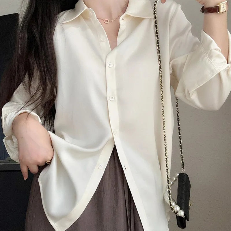 Autumn 2025 New Fashion Elegant Solid Button Shirts Women Clothing Casual Turn-down Collar Long Sleeve Blouse Office Lady Tops