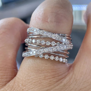 Huitan Luxury Cross Rings for Women Silver Color Full Paved CZ Fashion Bridal Wedding Party Ring Good Quality New Trendy Jewelry
