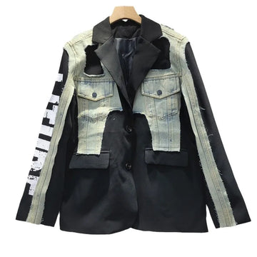Women Splicing Denim Jacket New Spring Streetwear Long Sleeve Letters Graffiti Jeans Coat Female Fashion Loose Outwear Tide T959