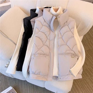 2024 New Women Vest Coat Stand Collar Winter Women Warm Coat Oversize Tops Vest Chaleco Mujer Gilet Casaco Feminino