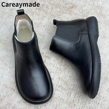 Careaymade-Genuine leather women's warm boots,Retro soft leather short Ankle boots,women soft soles comfortable versatile shoes