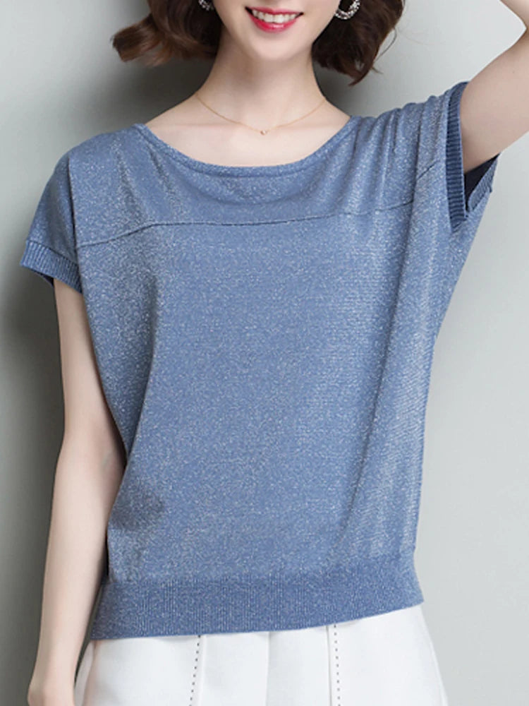 Summer Knitted Sweater Women Pullovers Blusas Mujer De Moda 2024Short Sleeve O-Neck Knit Women Sweater Women Tops Sweaters B336