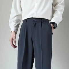 2024 Summer New Men's Straight-leg Casual Suit Pants Lightweight Korean Style Trousers Fashionable Cropped Pants