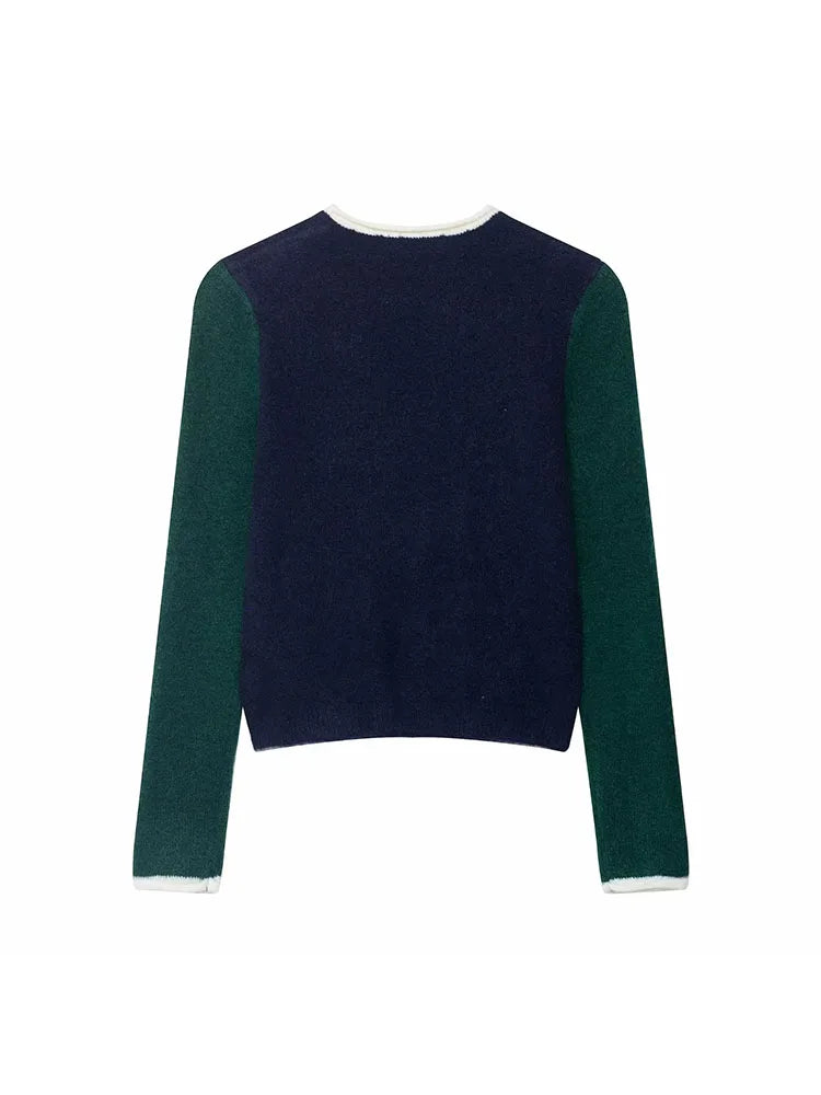 Women 2025 Autumn Winter New Patchwork Knit Sweater Blend Fashion Ladies Loose Knitwear Pullover Top ﻿