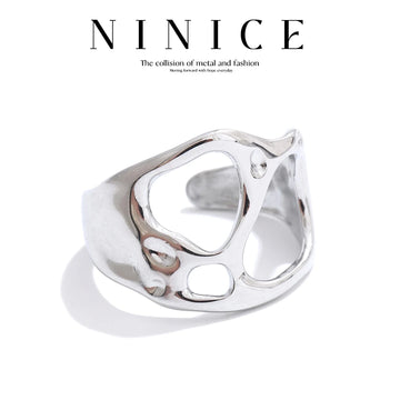 NiNice Rings Stainless Steel Jewelry Woman Geometric Hollow Opening Waterproof Popular Design Sense Accessory Gift New