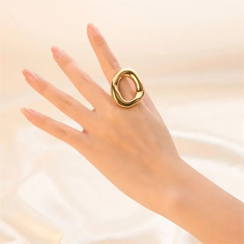 Stainless Steel Chunky Rings for Women Gold Color Waterproof Women's Hyperbole Large Ring Simple Geometric Aesthetic Female Ring