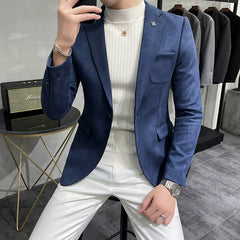 Men's Deerskin Fleece Jacket Suit Coat Blazer Men's Business Leisure Slim Fit Brand Fashion Single Button Suit Coat