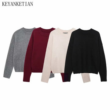 KEYANKETIAN Autumn And Winter New Women's Round Neck Long Sleeved Base Sweater, Soft Knit Sweater, Women Pullover Sweater
