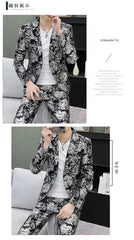 Men's Suit Set Shiny Gold and Silver 2-piece Set Korean Fashion Host Wedding Set Suit Jacket+pants Men's Hot Stamping Clothing