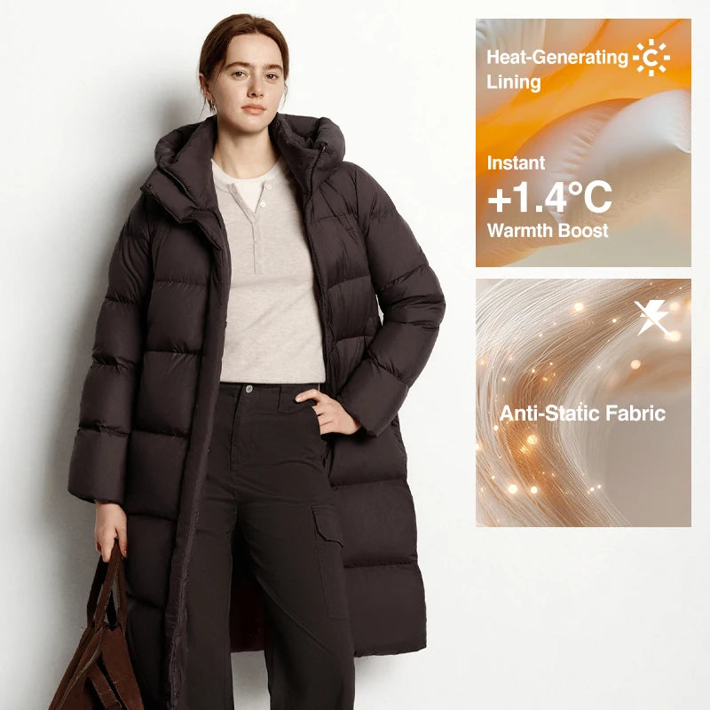 Semir Long Down Jacket Women Waterproof Hooded Coat 2025 Winter New Loose Girls' Jacket Multi-Color Thicken Windbrake Down Coat