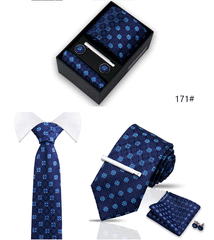 Tie For Men Tie Clips Set Silk Necktie Man Wedding Blouses Dress Cufflinks Gift Box Pocket Square Clip Business Skinny Gravetas