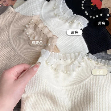 New Women's Autumn and Winter Solid Color Ruffled Semi-turtleneck Long-sleeved Knitted Sweater Casual Women's Knitted Pullovers