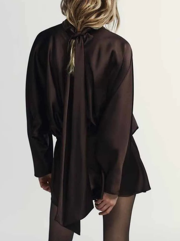 European and American style winter new fashion women's clothing elegant slim fit silk satin texture short dress with scarf.