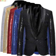 Shiny Gold Sequin Glitter Embellished Blazer Jacket Men Nightclub Prom Suit Coats Mens Costume Homme Stage Clothes For singers