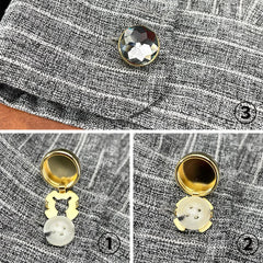 Non-French Shirt Rhinestone Cufflinks Geometric Round Snowflakes Small Brooches High-end Men Business Dress Wedding Accessories