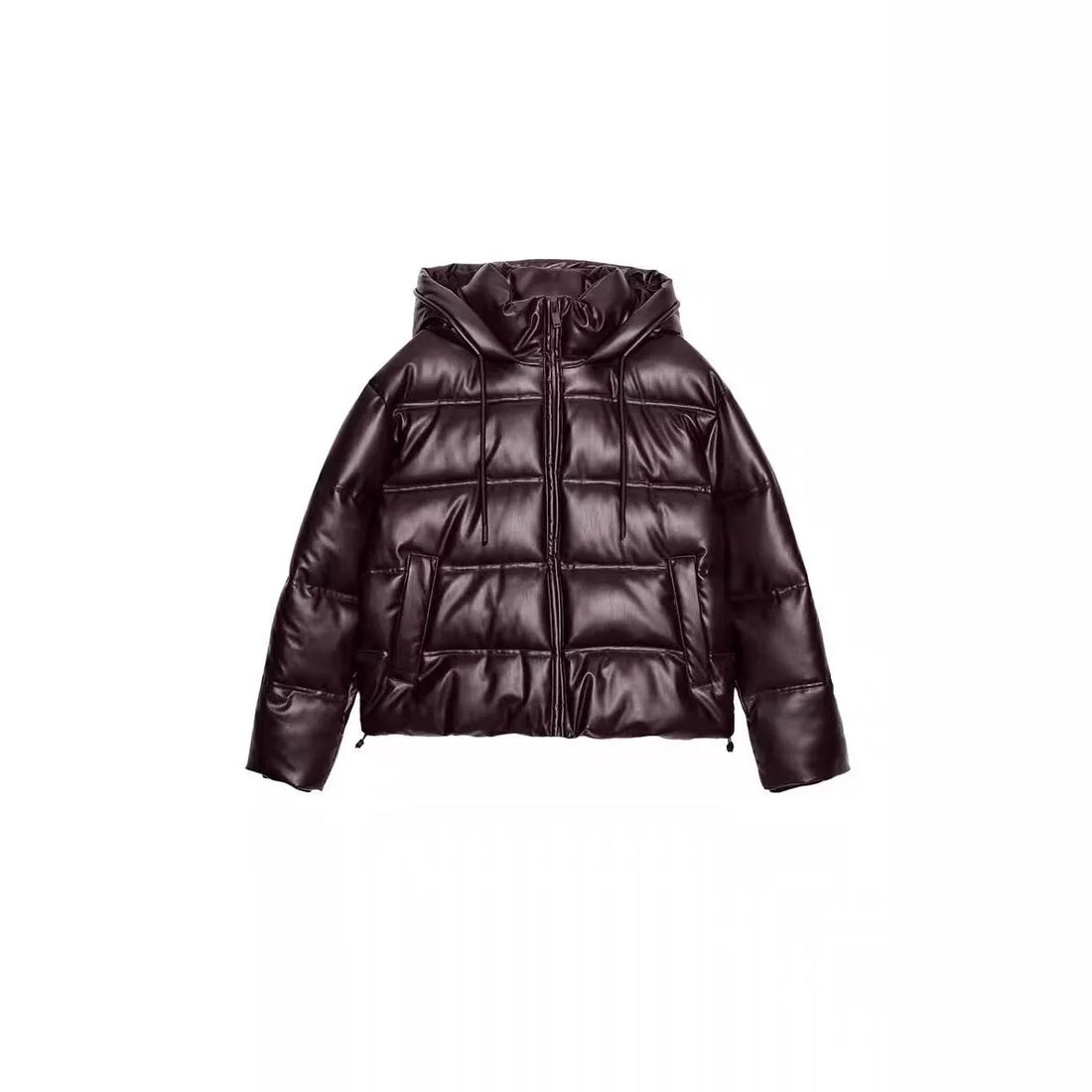 Fashionable 2-Color Faux Leather down Cotton Jacket Versatile Stylish Trendy Cotton Coat for Women Comfortable Casual Style