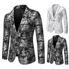 2024 new men's fashion handsome everything print business slim casual silver stage show suit men's small  mens blazer jacket