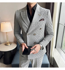 (Jacket+Pants) 2 Pieces Blue Apricot Business Party Men Suits Double Breasted Formal Style Custom Made Wedding Groom Tuxedos