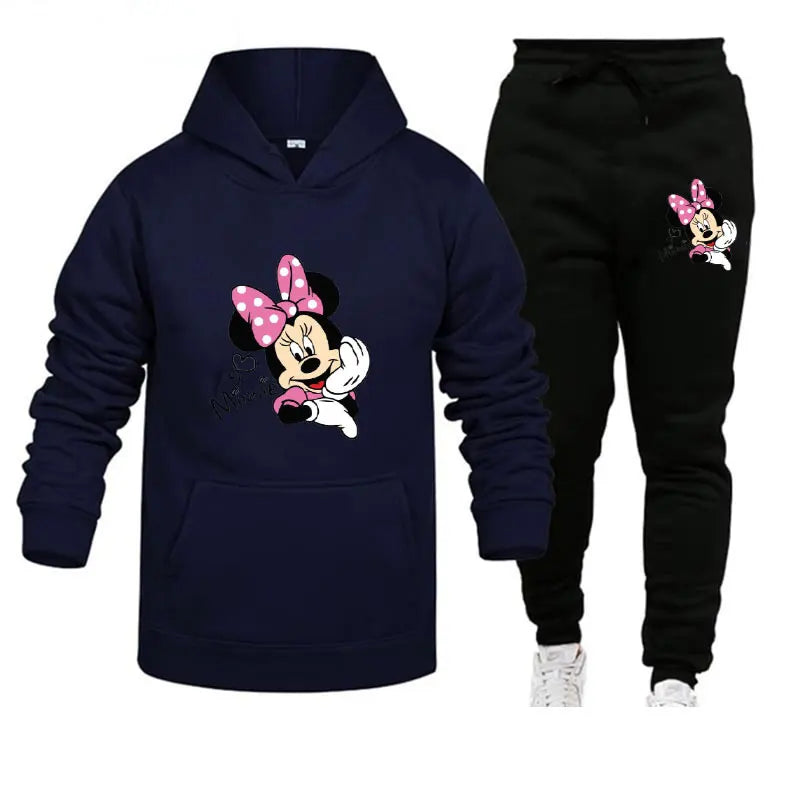 Disney Mickey Women's Set Outdoor Hot Selling European and American Brand Autumn/Winter Printed Men's Hoodie Sweatshirt Set