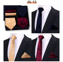 Luxury Men's Tie 3 Sets In Gift Box Paisley Striped Necktie Handkerchief For Men Gravata Wedding Formal Clothing Accessories