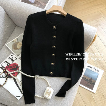 Autumn Winter Elegant Fashion Solid Knit Cardigan Women Clothing Casual All-match O-neck Long Sleeve Sweaters Office Lady Tops