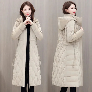 Winter Parkas Long Glossy Down padded jacket Women new Fashion Loose Hooded Windproof Warm Cotton Clothes Female overcoat T545